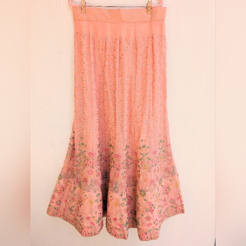 Handmade Embroidered Pink Floral Lehenga Skirt Indian Wedding Bollywood Ethnic